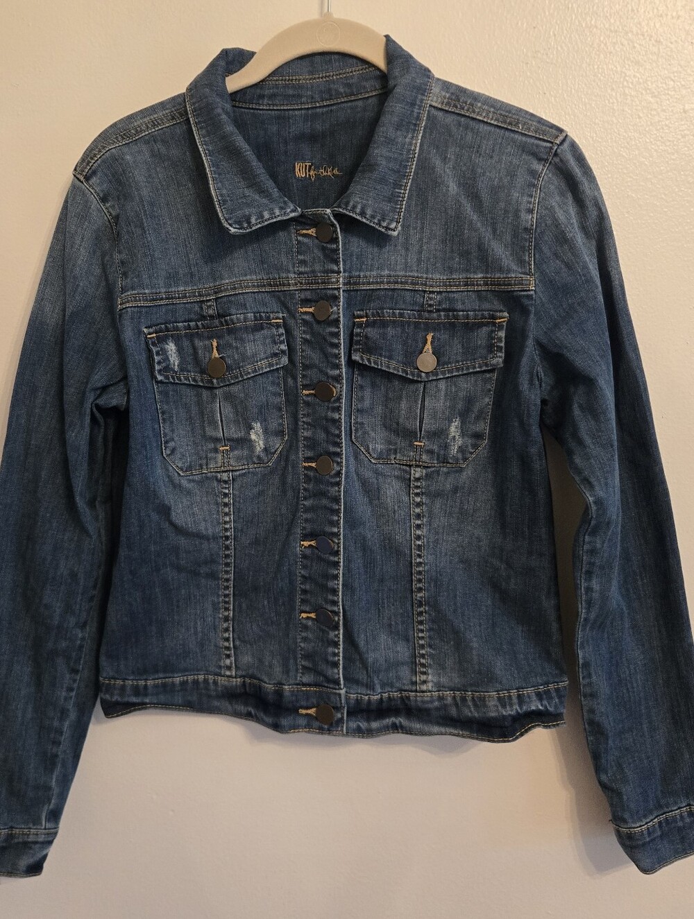 KUT from the Kloth Amelia Distressed Denim Jacket  Size L